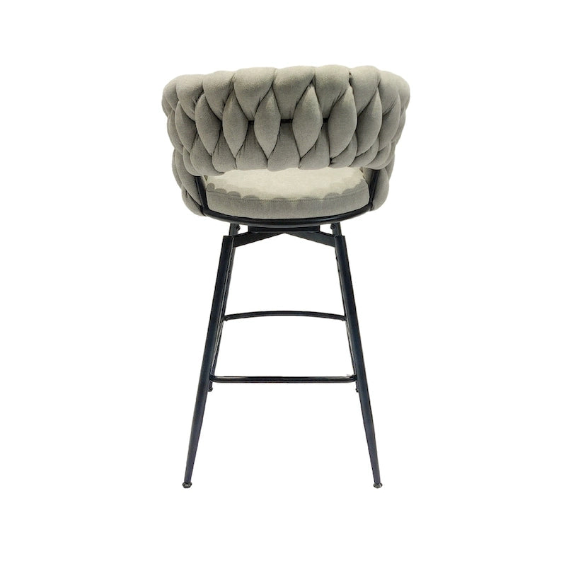 2 Woven Bar Stool,Black Legs No Adjustable Chairs,360 Swivel Upholstered Bar Chair Counter Stool Arm Chairs With Back Footrest-24
