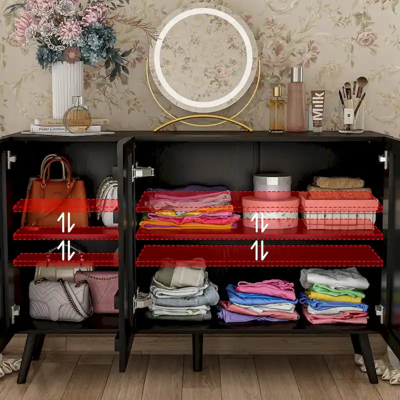 Elegant Black Buffet Cabinet Spacious Storage Organizer Dresser-6