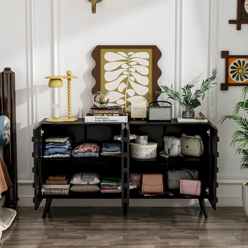 Elegant Black Buffet Cabinet Spacious Storage Organizer Dresser-7