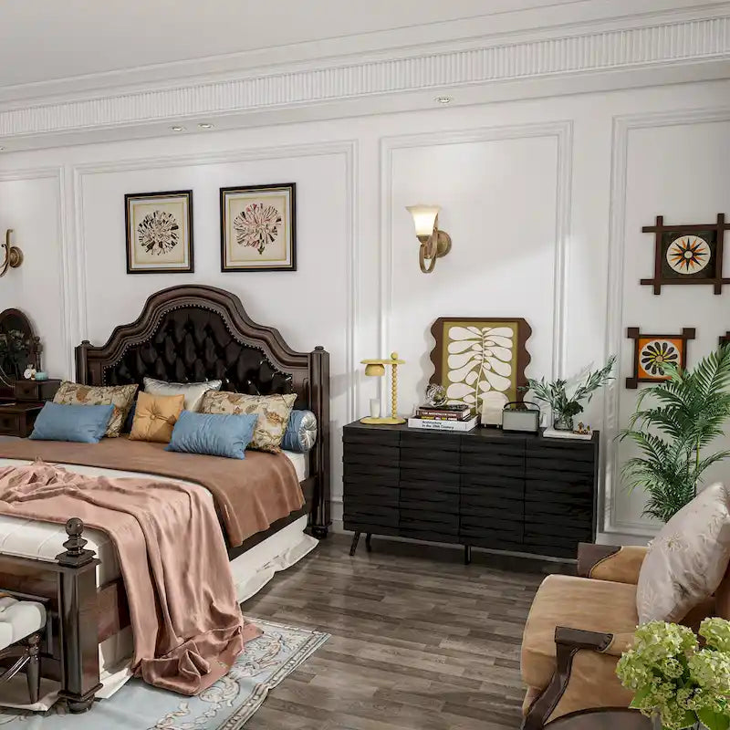 Elegant Black Buffet Cabinet Spacious Storage Organizer Dresser-8