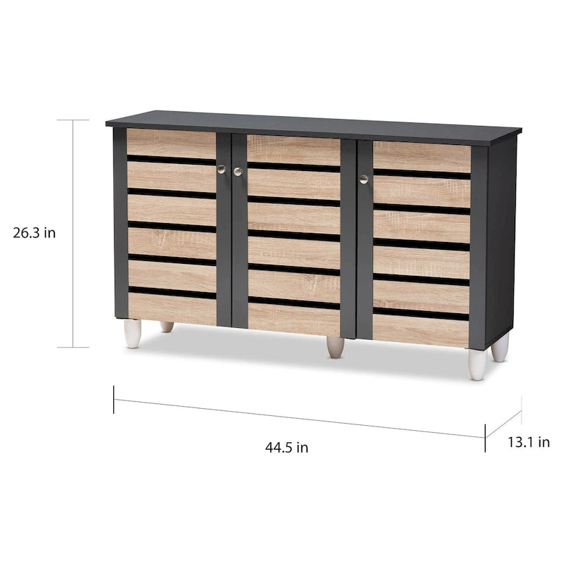 Contemporary 3-door Slatted Wood 14-pair Shoe Storage Cabinet-3