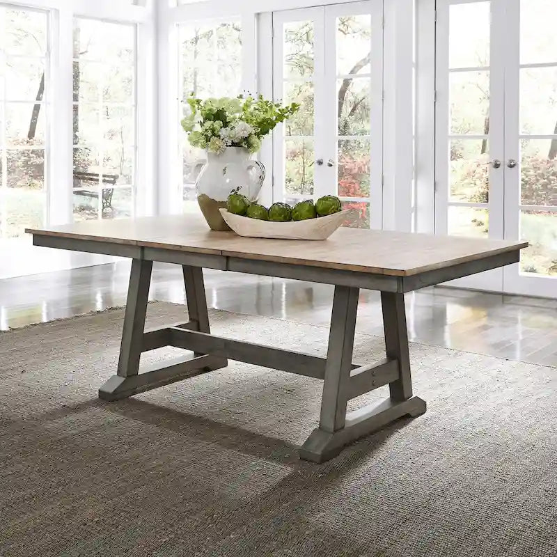 Lindsey Farm Gray and Sandstone 5 Piece Trestle Table Set-9