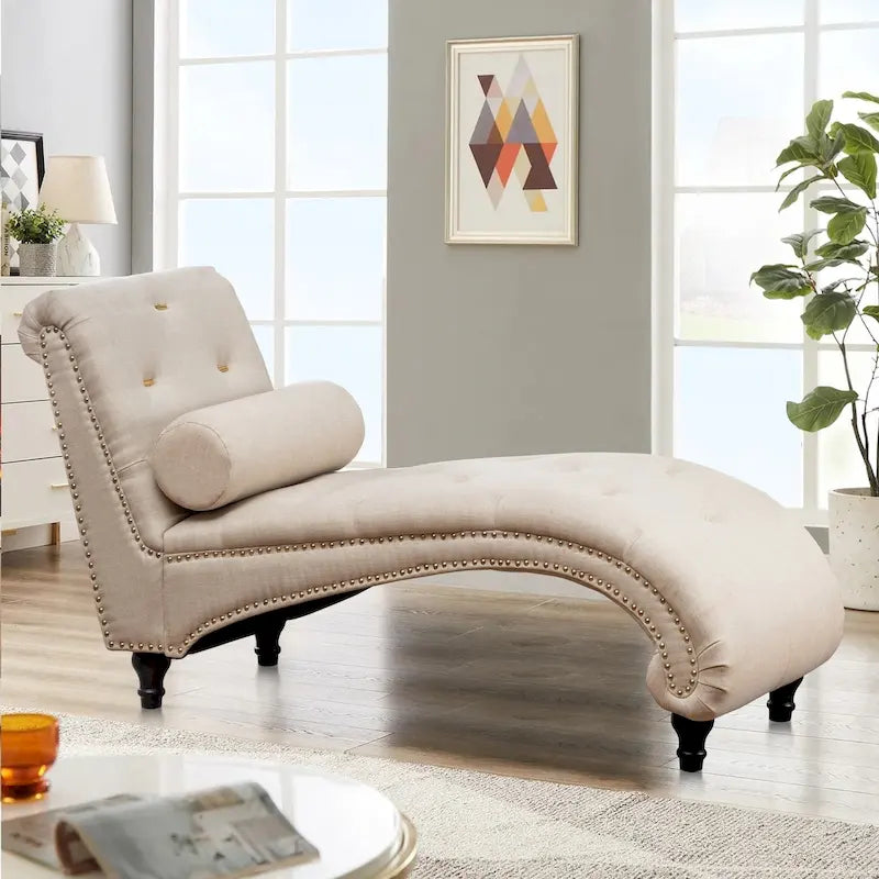 Chaise Lounge Chair Indoor Recliner Leisure Living Room Chair Rest Sofa Couch Armless with Lumber Pillow for Bedroom-6