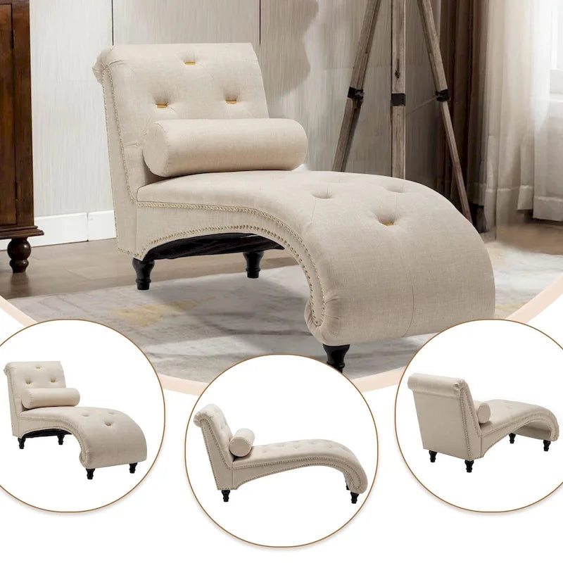 Chaise Lounge Chair Indoor Recliner Leisure Living Room Chair Rest Sofa Couch Armless with Lumber Pillow for Bedroom-3