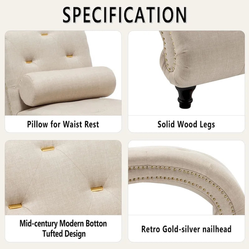 Chaise Lounge Chair Indoor Recliner Leisure Living Room Chair Rest Sofa Couch Armless with Lumber Pillow for Bedroom-4