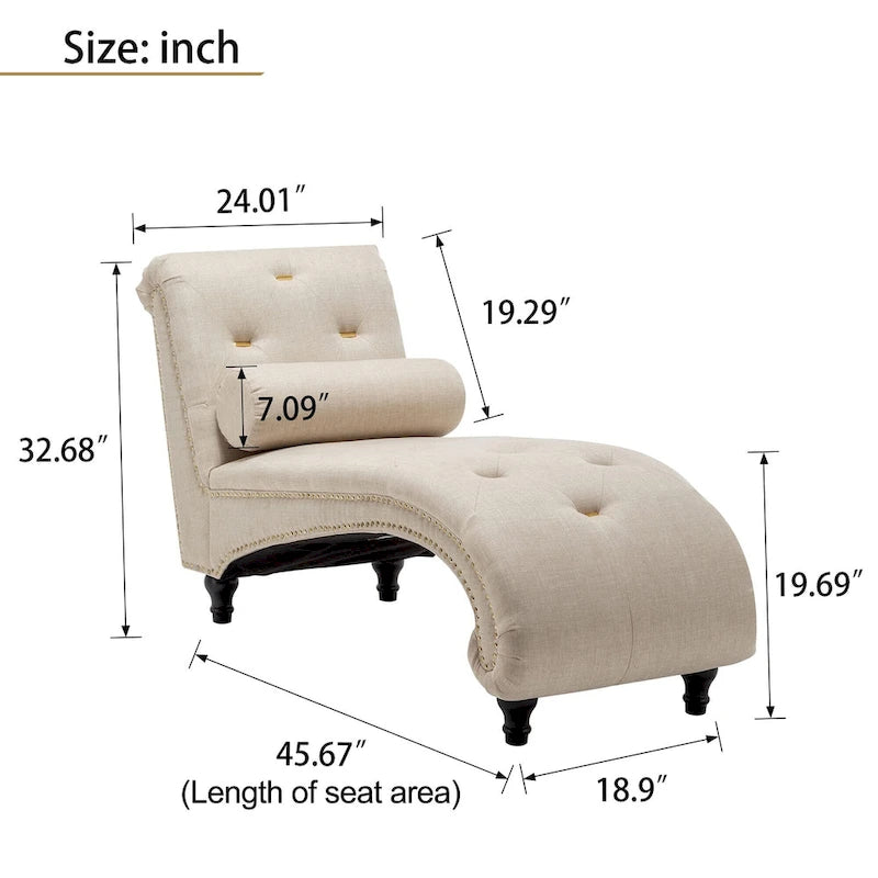 Chaise Lounge Chair Indoor Recliner Leisure Living Room Chair Rest Sofa Couch Armless with Lumber Pillow for Bedroom-5