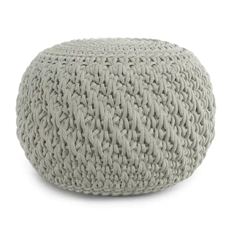 WYNDENHALL Cora Round Knitted Pouf in Light Grey Recycled PET Polyester