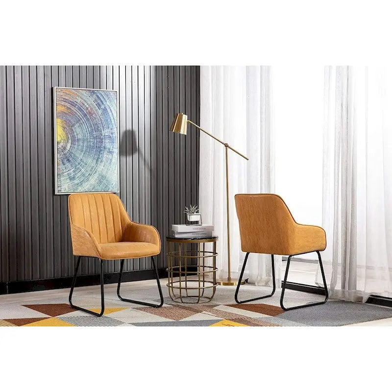 Home Beyond Synthetic Leather Dining Chairs Set of 2, Yellow Tan-3