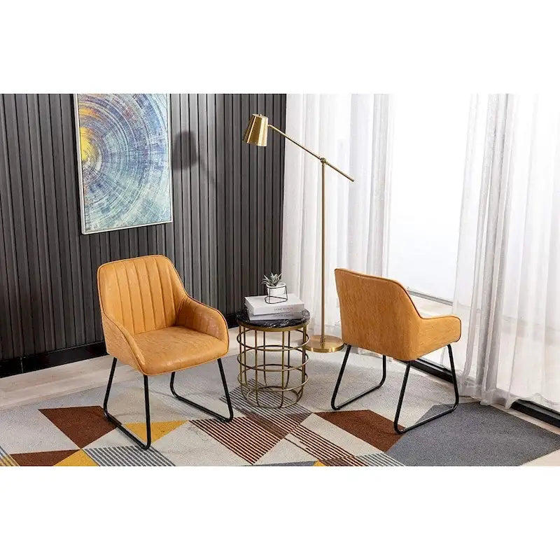 Home Beyond Synthetic Leather Dining Chairs Set of 2, Yellow Tan-4