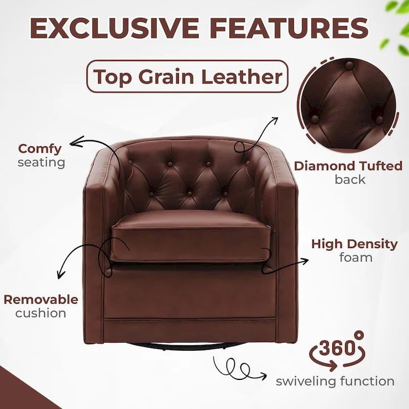 Walsh Top Grain Leather Swivel Chair-5