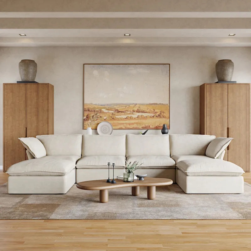 6 Piece U-shaped Velvet Upholstery Modular Sectional Sofa with 2 Ottoman-36