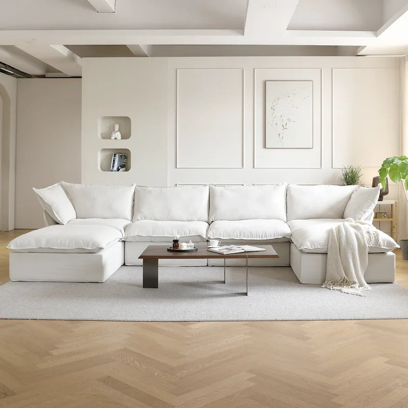 6 Piece U-shaped Velvet Upholstery Modular Sectional Sofa with 2 Ottoman-10