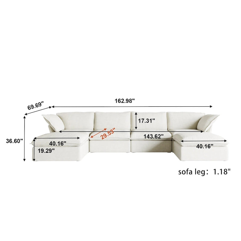 6 Piece U-shaped Velvet Upholstery Modular Sectional Sofa with 2 Ottoman-12