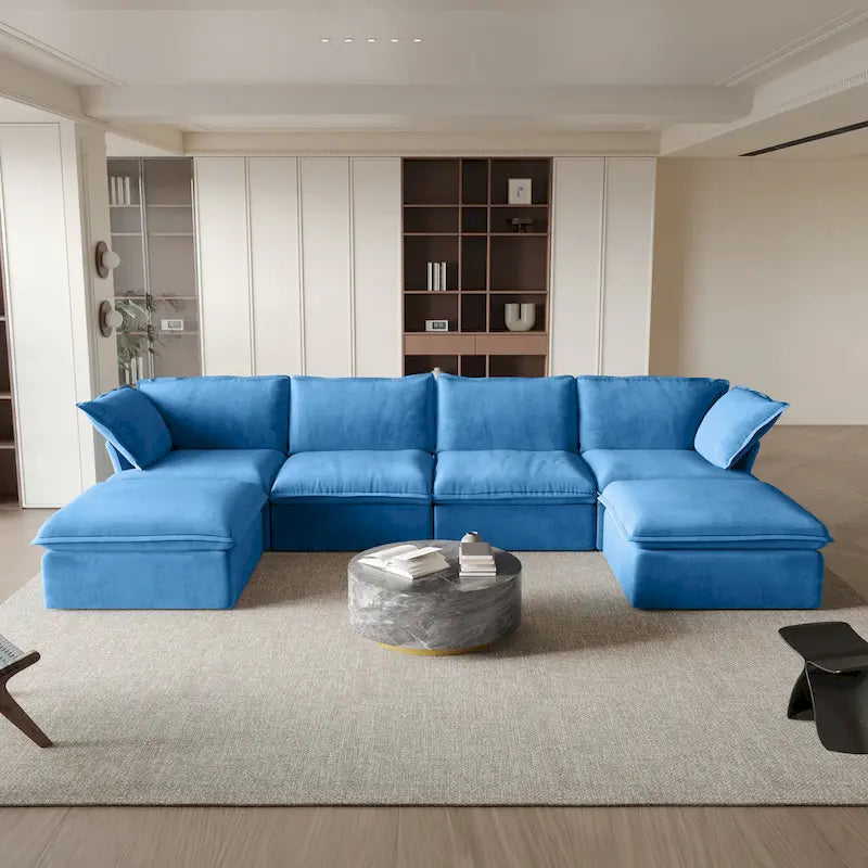 6 Piece U-shaped Velvet Upholstery Modular Sectional Sofa with 2 Ottoman-19