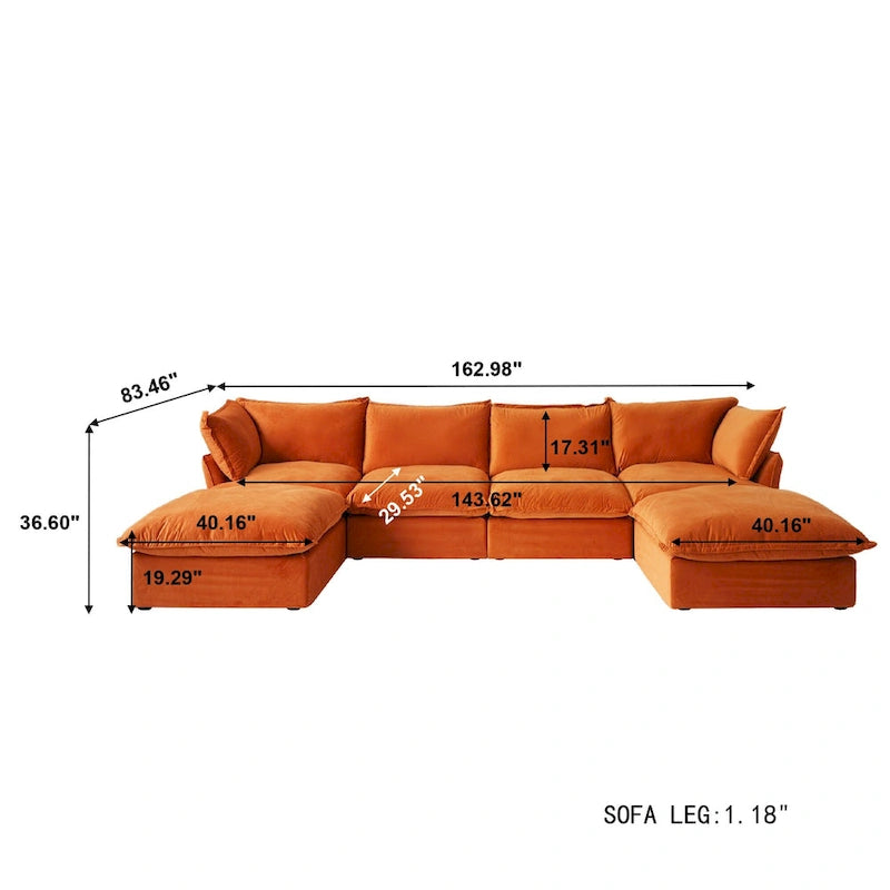6 Piece U-shaped Velvet Upholstery Modular Sectional Sofa with 2 Ottoman-29