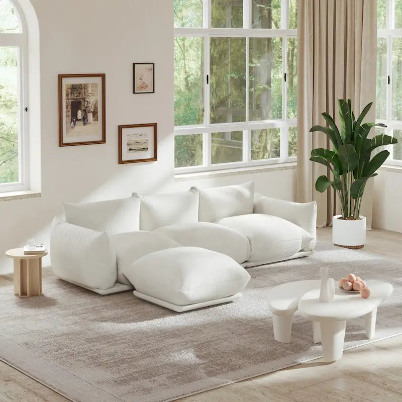 103.9 L-Shaped Sectional Sofa Chenille Fabric 3-Seat Couch with Ottoman-2