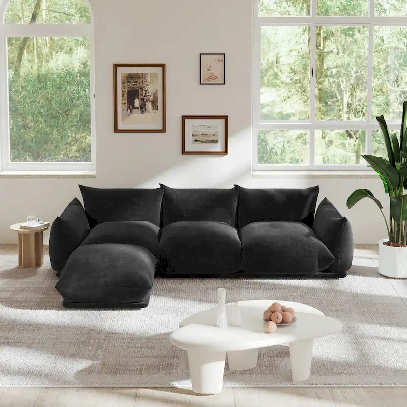 103.9 L-Shaped Sectional Sofa Chenille Fabric 3-Seat Couch with Ottoman-8