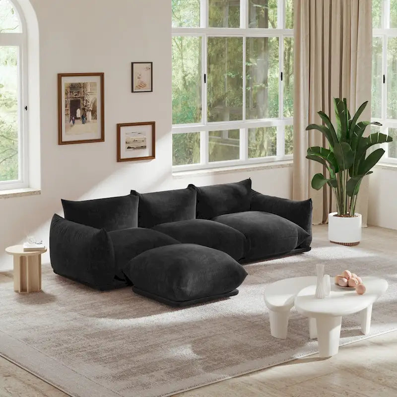 103.9 L-Shaped Sectional Sofa Chenille Fabric 3-Seat Couch with Ottoman-9