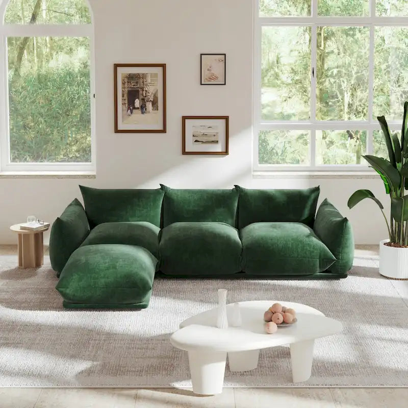 103.9 L-Shaped Sectional Sofa Chenille Fabric 3-Seat Couch with Ottoman-12