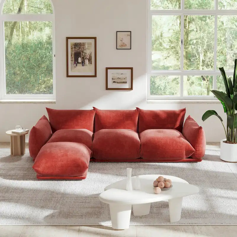 103.9 L-Shaped Sectional Sofa Chenille Fabric 3-Seat Couch with Ottoman-15