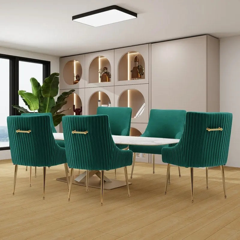 SEYNAR Modern Glam Boucle Pleated Velvet Dining Chair or Vanity Chair Set of 6 with Rear Handle-36