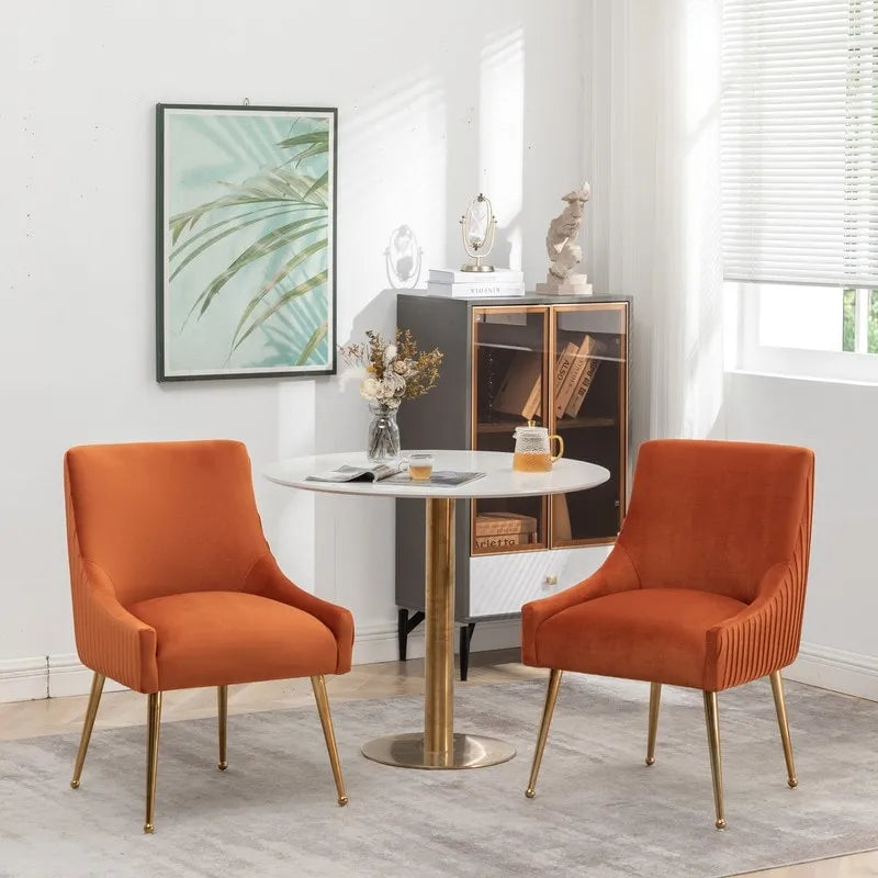 SEYNAR Modern Glam Boucle Pleated Velvet Dining Chair or Vanity Chair Set of 6 with Rear Handle-7