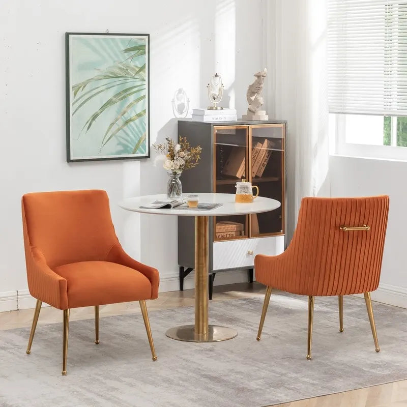 SEYNAR Modern Glam Boucle Pleated Velvet Dining Chair or Vanity Chair Set of 6 with Rear Handle-9