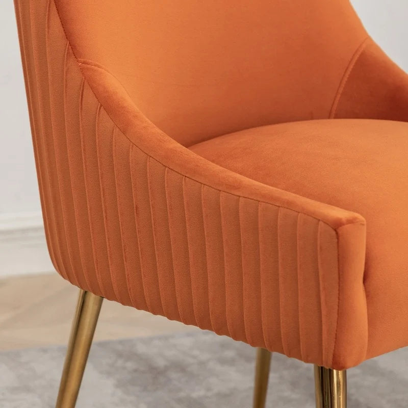 SEYNAR Modern Glam Boucle Pleated Velvet Dining Chair or Vanity Chair Set of 6 with Rear Handle-11
