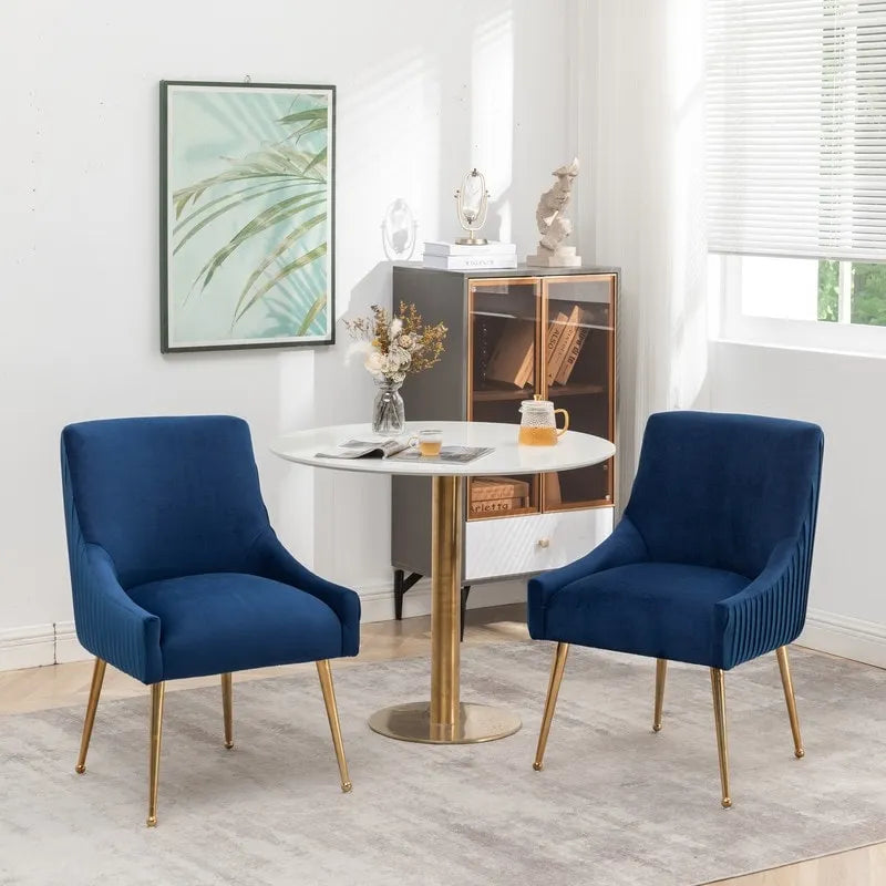 SEYNAR Modern Glam Boucle Pleated Velvet Dining Chair or Vanity Chair Set of 6 with Rear Handle-13
