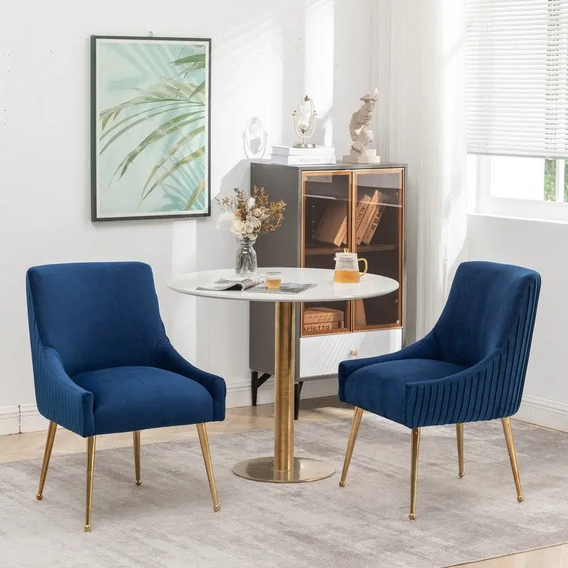 SEYNAR Modern Glam Boucle Pleated Velvet Dining Chair or Vanity Chair Set of 6 with Rear Handle-14