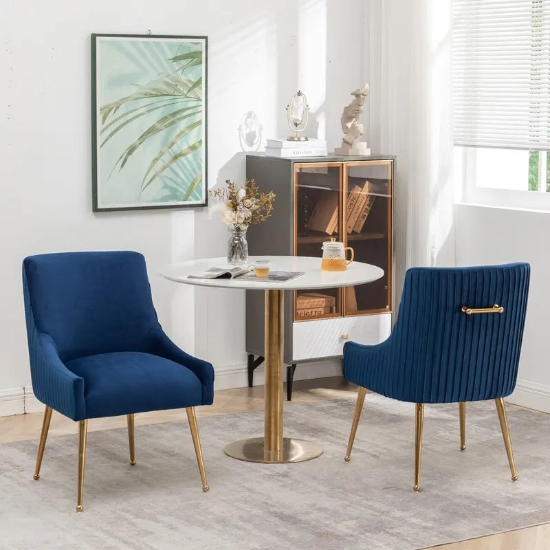 SEYNAR Modern Glam Boucle Pleated Velvet Dining Chair or Vanity Chair Set of 6 with Rear Handle-15