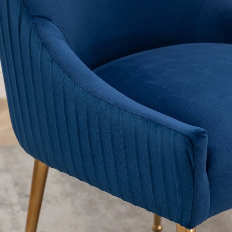 SEYNAR Modern Glam Boucle Pleated Velvet Dining Chair or Vanity Chair Set of 6 with Rear Handle-17