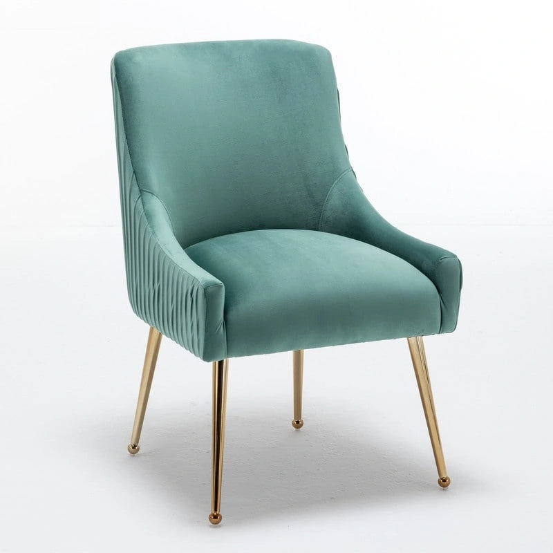 SEYNAR Modern Glam Boucle Pleated Velvet Dining Chair or Vanity Chair Set of 6 with Rear Handle-29