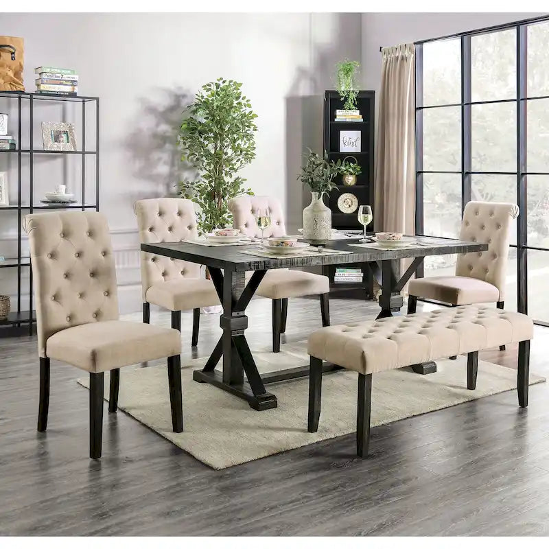 Chalwa Rustic Wood Upholstered 6-Piece Dining Set with Table and 4 Chairs and 1 Bench by Copper Grove-23