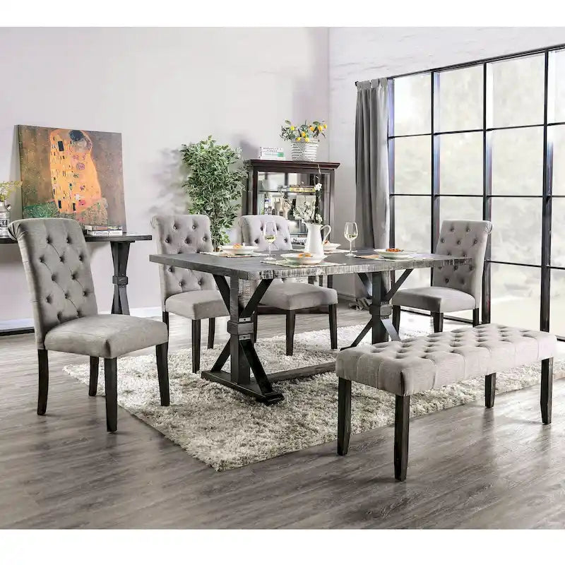 Chalwa Rustic Wood Upholstered 6-Piece Dining Set with Table and 4 Chairs and 1 Bench by Copper Grove-24