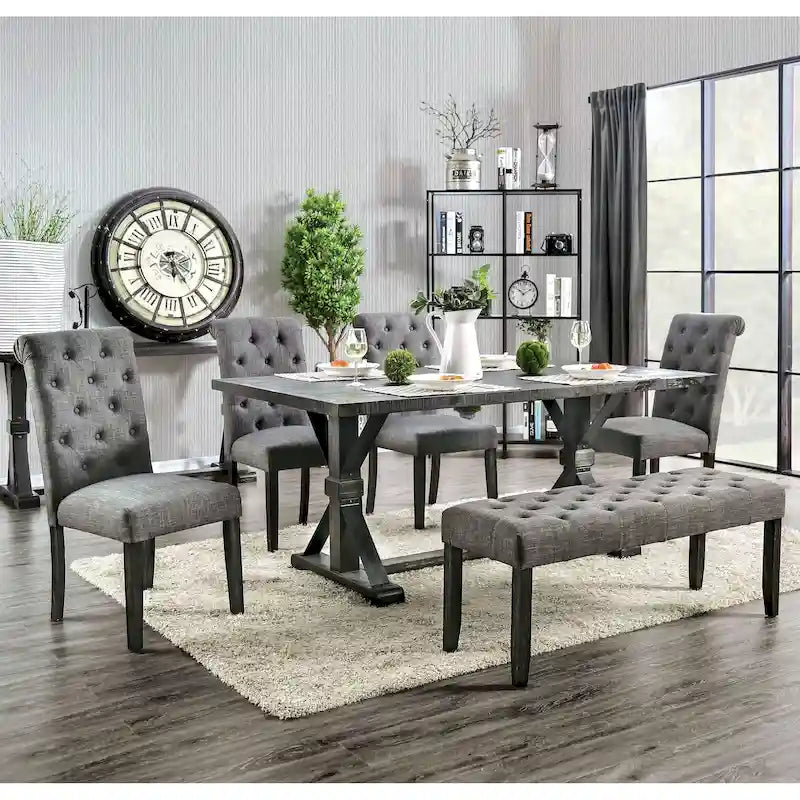 Chalwa Rustic Wood Upholstered 6-Piece Dining Set with Table and 4 Chairs and 1 Bench by Copper Grove-25