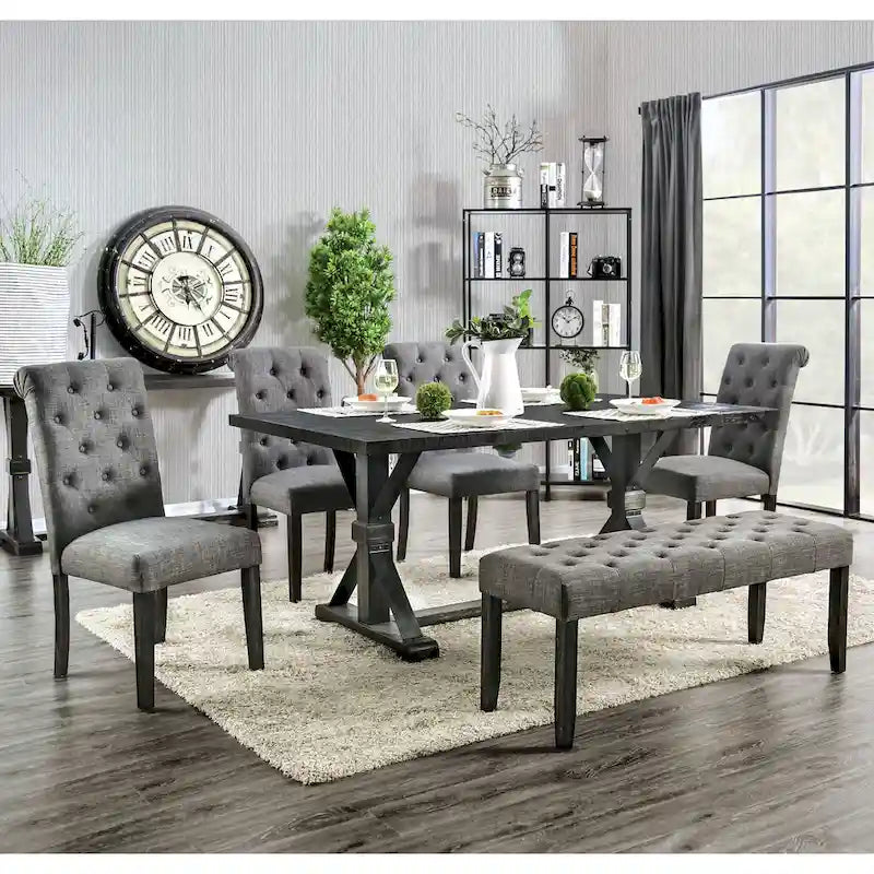 Chalwa Rustic Wood Upholstered 6-Piece Dining Set with Table and 4 Chairs and 1 Bench by Copper Grove