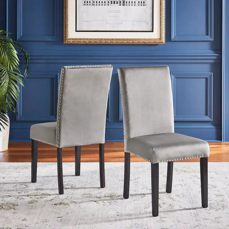 Balmforth Nailhead Velvet Upholstered Dining Chairs (Set of 2) by iNSPIRE Q Classic-4