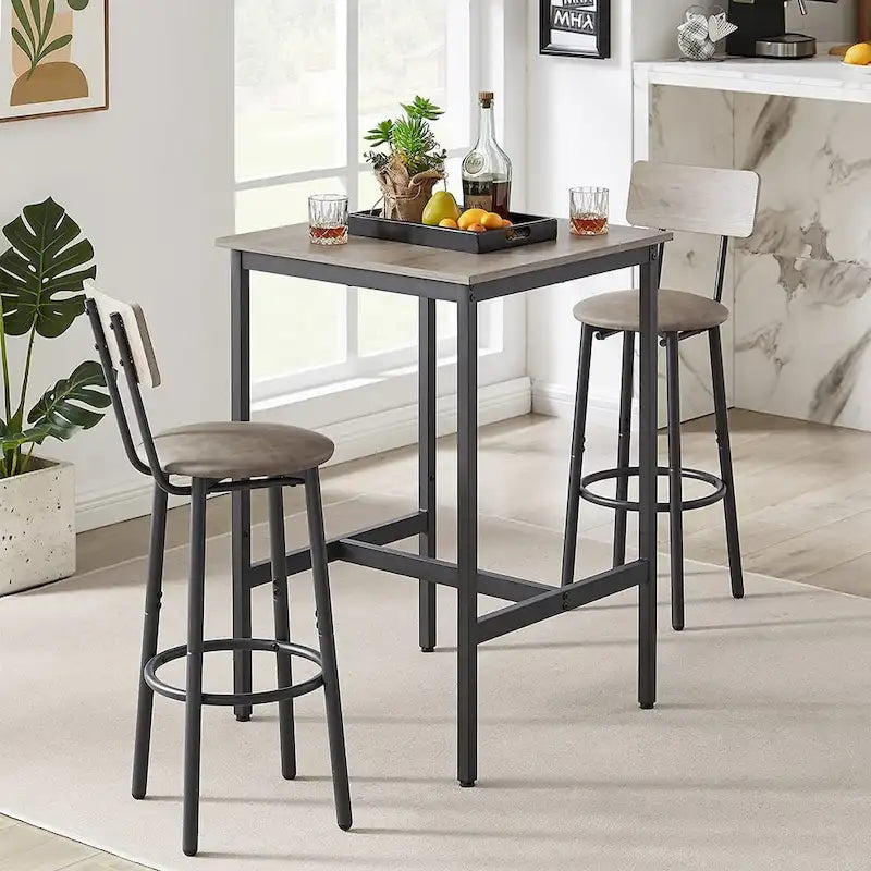 3 Pieces Bar Table Set, Kitchen Table Set for 2, Upholstered Stools-3