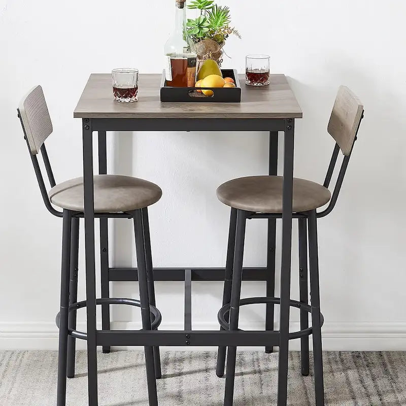 3 Pieces Bar Table Set, Kitchen Table Set for 2, Upholstered Stools-6