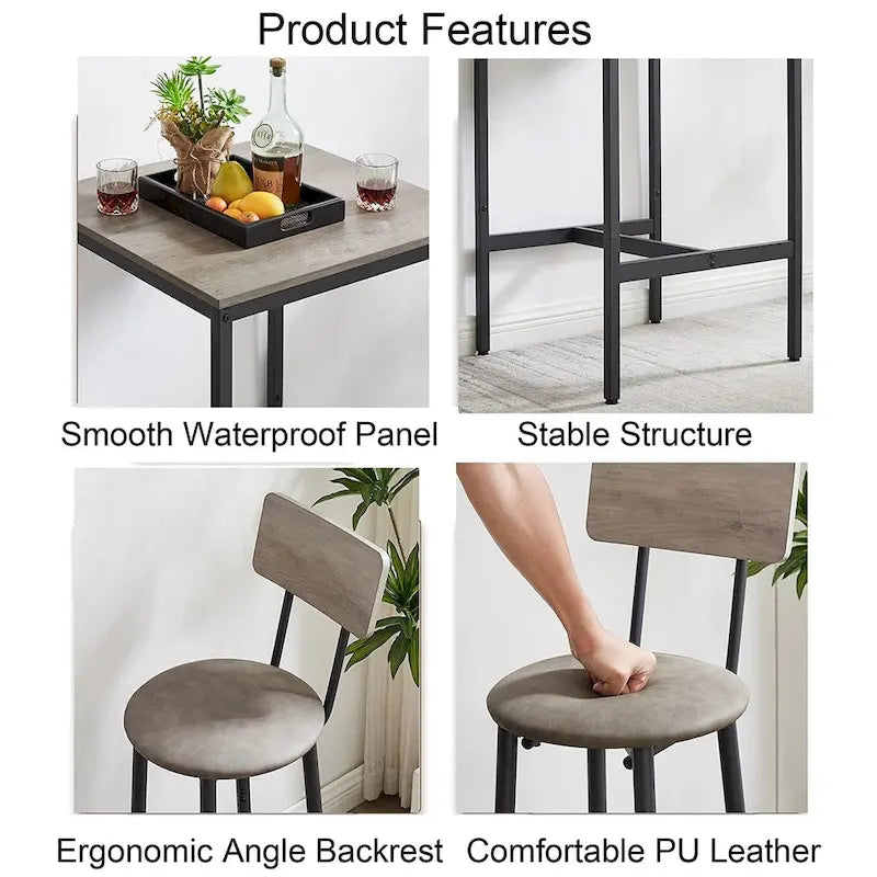 3 Pieces Bar Table Set, Kitchen Table Set for 2, Upholstered Stools-7