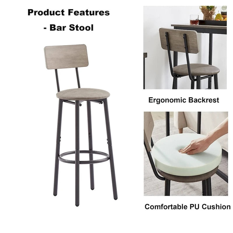 3 Pieces Bar Table Set, Kitchen Table Set for 2, Upholstered Stools-8