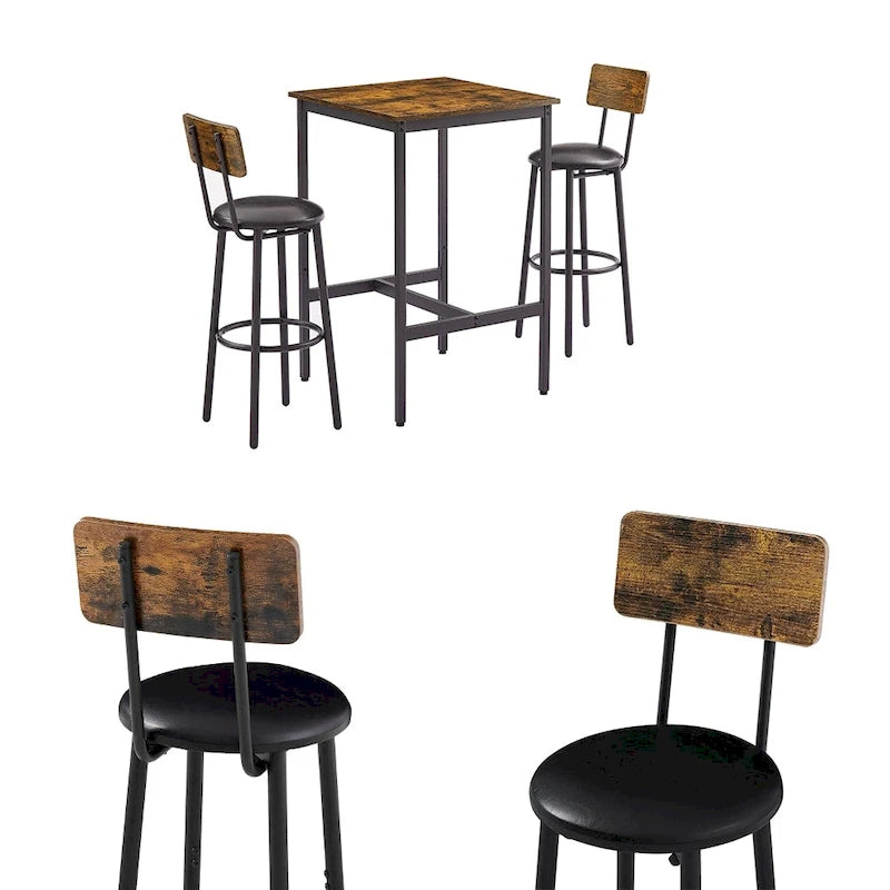 3 Pieces Bar Table Set, Kitchen Table Set for 2, Upholstered Stools-14