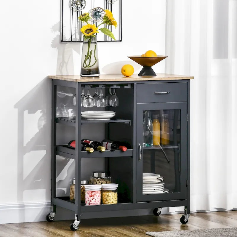 HOMCOM Utility Kitchen Cart, Rolling Kitchen Island Storage Trolley-20
