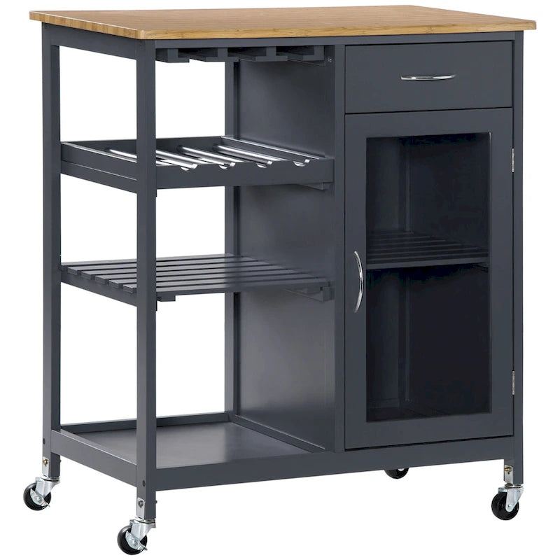 HOMCOM Utility Kitchen Cart, Rolling Kitchen Island Storage Trolley