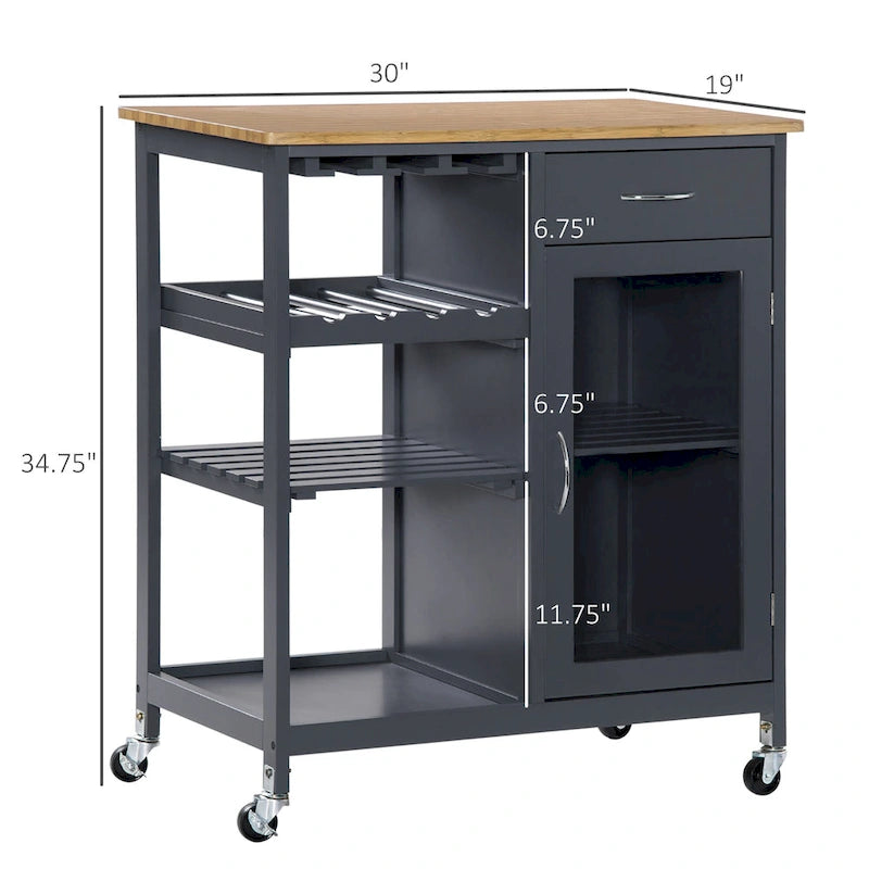 HOMCOM Utility Kitchen Cart, Rolling Kitchen Island Storage Trolley-3