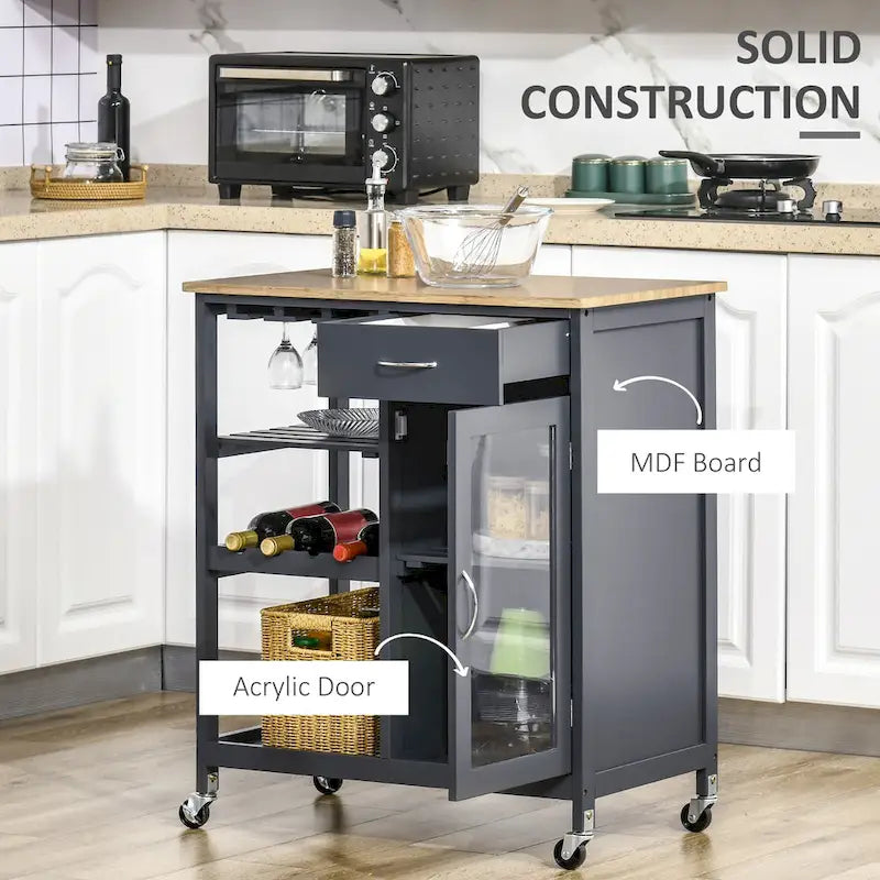HOMCOM Utility Kitchen Cart, Rolling Kitchen Island Storage Trolley-6