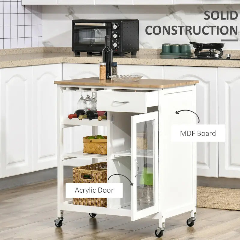 HOMCOM Utility Kitchen Cart, Rolling Kitchen Island Storage Trolley-15