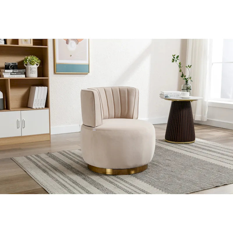 HOMEFUN Velvet Upholstered 360 Degree Swivel Armless Round Barrel Chairs-37