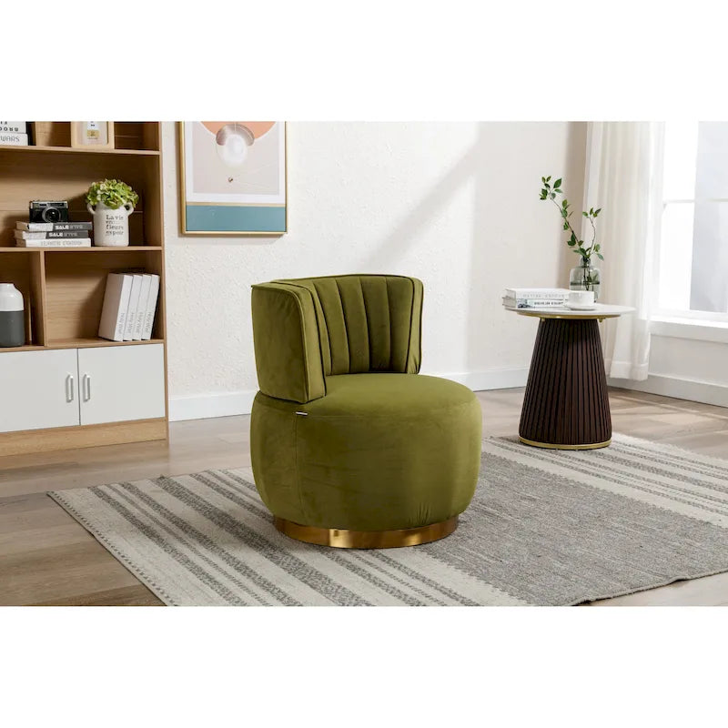 HOMEFUN Velvet Upholstered 360 Degree Swivel Armless Round Barrel Chairs-38